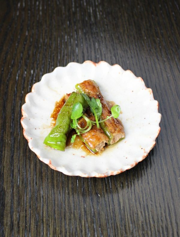 万願寺唐辛子の鴨肉詰め照り焼き　￥1,300