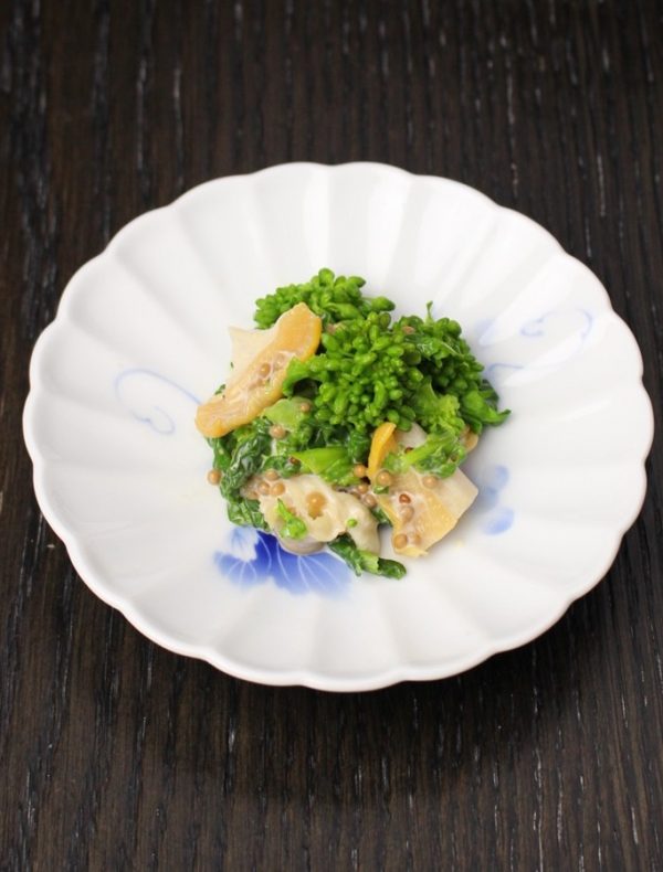 ツブ貝と京花菜　蜂蜜マスタードマリネ　￥1,200